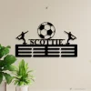 Custom Soccer Medal Holder Soccer Medal Hanger With Name, Football Soccer Medal Display Award Display, 12 Rungs For Medals & Ribbons, Soccer