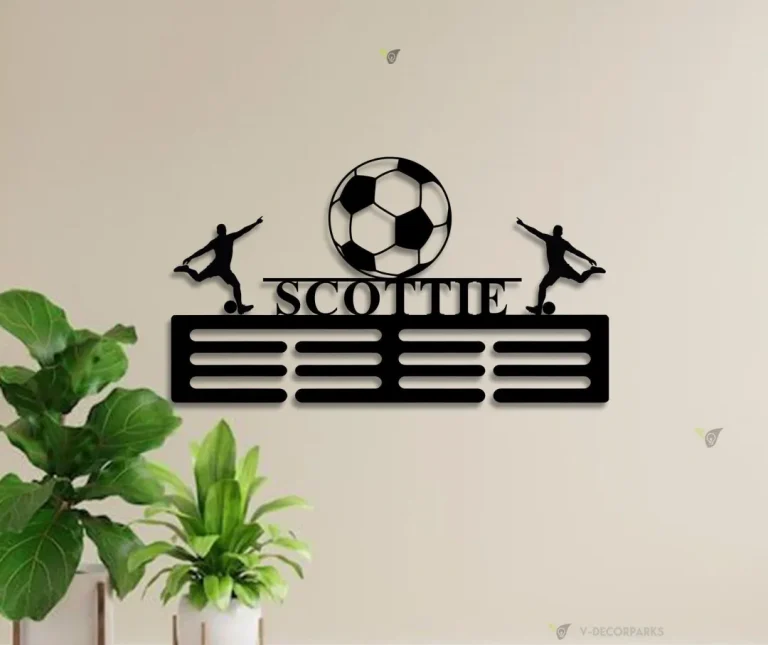 Custom Soccer Medal Holder Soccer Medal Hanger With Name, Football Soccer Medal Display Award Display, 12 Rungs For Medals & Ribbons, Soccer