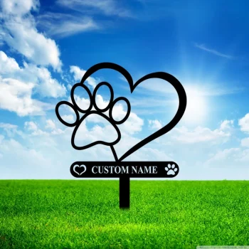 Custom Dog Memorial Stake With Heart And Paw, Personalized Dog Name Yard Stake, Metal Dog Pet Memorial Marker, Metal Dog Garden Stake Sign