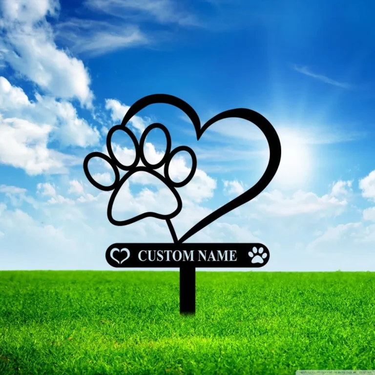 Custom Dog Memorial Stake With Heart And Paw, Personalized Dog Name Yard Stake, Metal Dog Pet Memorial Marker, Metal Dog Garden Stake Sign