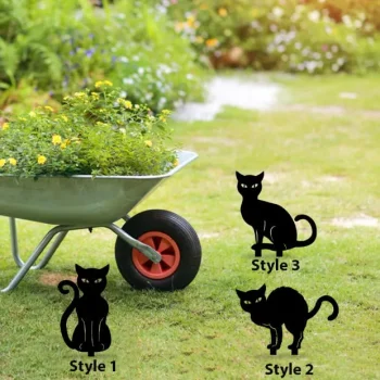 Set 3 Spooky Black Cats Halloween Garden Metal Decoration, Steel Home Decor, Black Cats Halloween Decorations, Outdoor Metal Porch Decor