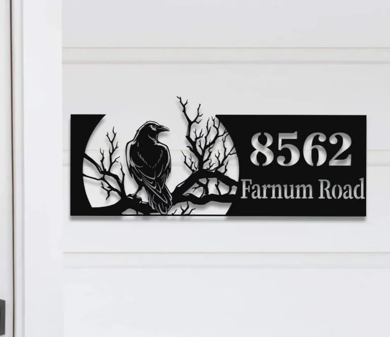 Custom Crow Raven Metal Address Sign House Number, Address Number Sign, Hanging Address Plaque, Yard Sign, Outdoor Sign, Garden Stake, Gift