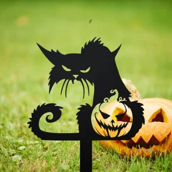 Black Cat Halloween Yard Stake, Angry Cat, Wicked Cat Sign, Metal Halloween Yard Decor, Halloween Shadow Caster Black Cat Garden Stake Metal