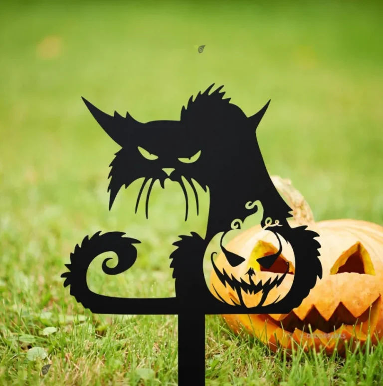 Black Cat Halloween Yard Stake, Angry Cat, Wicked Cat Sign, Metal Halloween Yard Decor, Halloween Shadow Caster Black Cat Garden Stake Metal