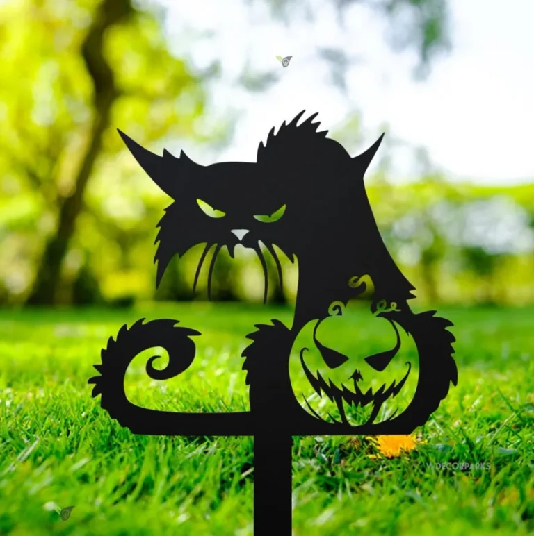 Black Cat Halloween Yard Stake, Angry Cat, Wicked Cat Sign, Metal Halloween Yard Decor, Halloween Shadow Caster Black Cat Garden Stake Metal