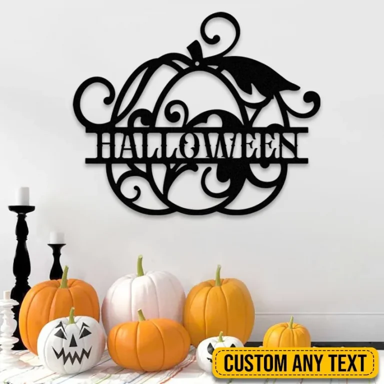 Custom Text Pumpkin Halloween Metal Sign, Halloween Gifts For Kids, Custom Halloween Pumpkins Name Sign, Halloween Themed Decor