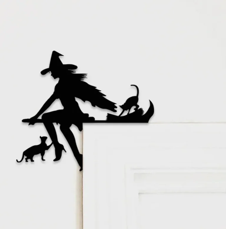 Witch, Broom And Cats Halloween Metal Wall Art, Bedroom, Living Room Wall Art, Witch Bachelorette Decor, Halloween Metal Wall Art