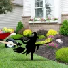 Flying Witch Metal Garden Art, Halloween Home Decoration, Witch With Stakes Garden Sign, Halloween Sign, Witch With Cat Decor, Outdoor Fall Decor