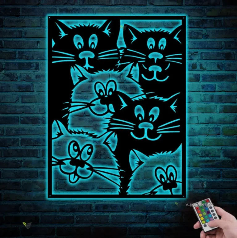 Cat Lover Sign Nordic Cats Metal Wall Art With Led Light Home Decor Skaukatt Norsk Skogskatt Decoration Wall Hanging Birthday Christmas Gift