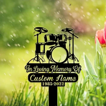 Personalized Drum Set Drummer Memorial Stake, Drummer Memorial, Dad Loss, Mom Loss Metal Stake, Sympathy Sign, Grave Marker, Remembrance Stake