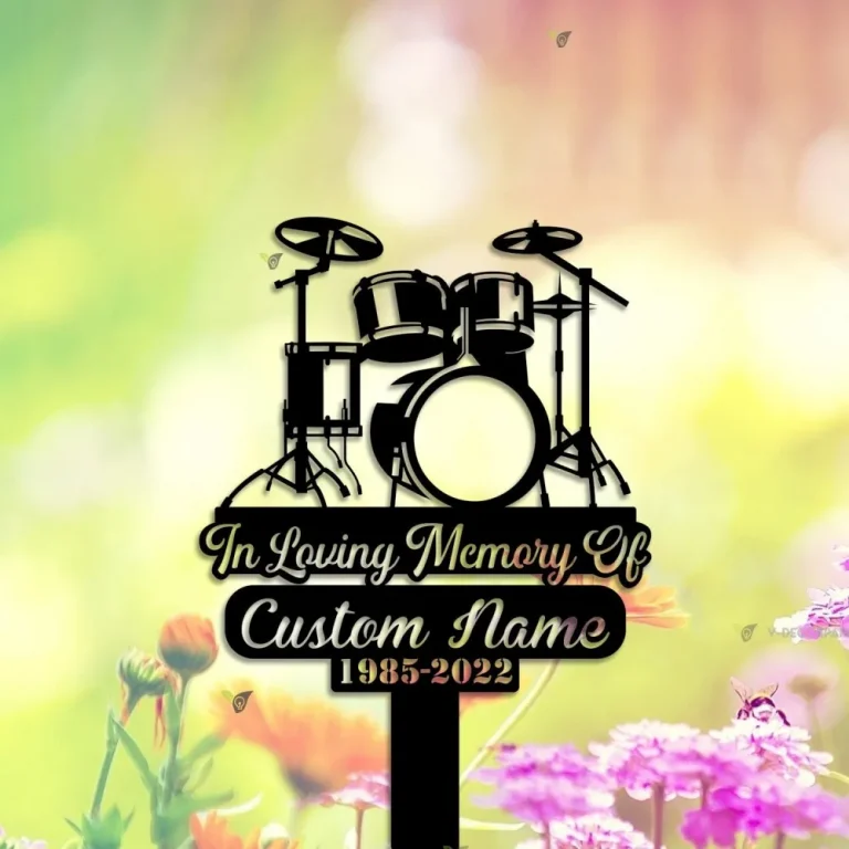 Personalized Drum Set Drummer Memorial Stake, Drummer Memorial, Dad Loss, Mom Loss Metal Stake, Sympathy Sign, Grave Marker, Remembrance Stake