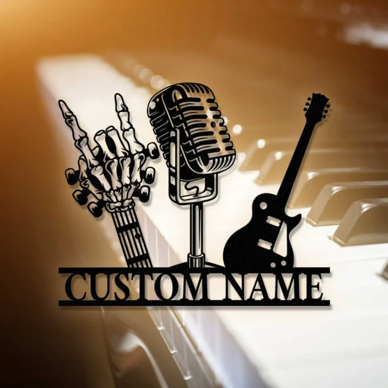 Personalized Rock On Guitar Metal Wall Art, Custom Rock On Guitar, Rock Roll Skeleton Hand, Guitar Gift, Guitar Lover Gift, Guitar Dad, Gift