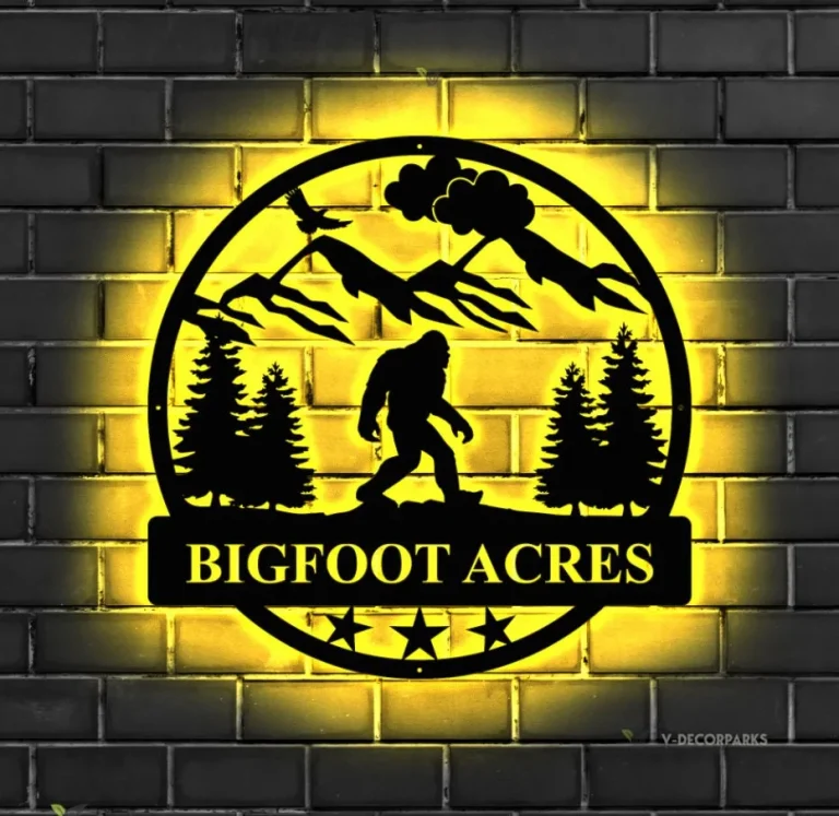 Outdoor Sasquatch Custom Name Metal Sign With Led Light, Bigfoot Mountain Metal Sign, Metal Sasquatch, Bigfoot Yard Decor, Bigfoot Yard Art