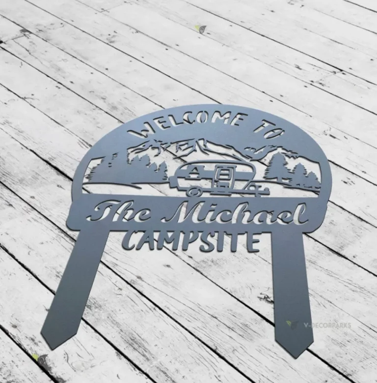 Personalized Welcome To Our Campsite Camping Trailer Custom Name Camper's Sign, Custom Camping Metal Sign, Happy Campers Yard Sign