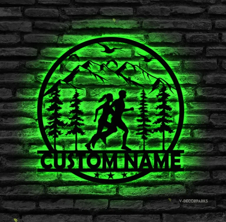 Custom Man Trail Running Metal Wall Art Led Light Personalized Runner Name Sign Home Decor Marathon Decoration Housewarming Birthday Xmas