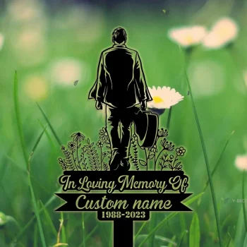 Custom Man Walking With Guitar Musician Guitarist Memorial Stake, Grave Marker, Remembrance Stake, Metal Stake, Sympathy Sign, Dad Loss