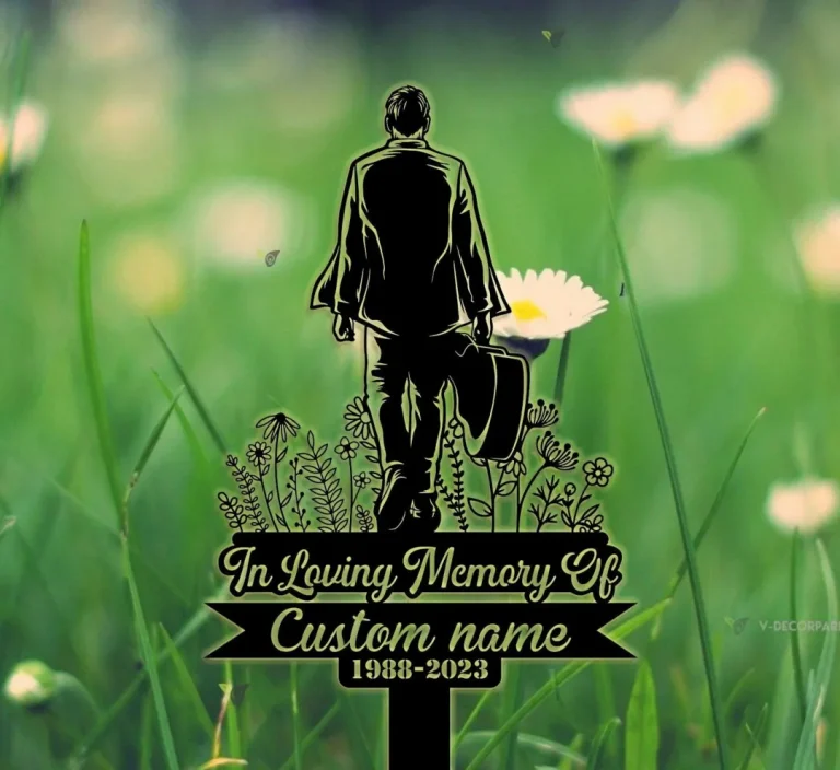 Custom Man Walking With Guitar Musician Guitarist Memorial Stake, Grave Marker, Remembrance Stake, Metal Stake, Sympathy Sign, Dad Loss