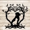 Cat And Dog Decor, Cat, Dog And Heart Trees Metal Sign, Cat, Dog Pet Silhouette Metal Sign, Pet Lovers Living Room Metal Sign, Metal Wall Art