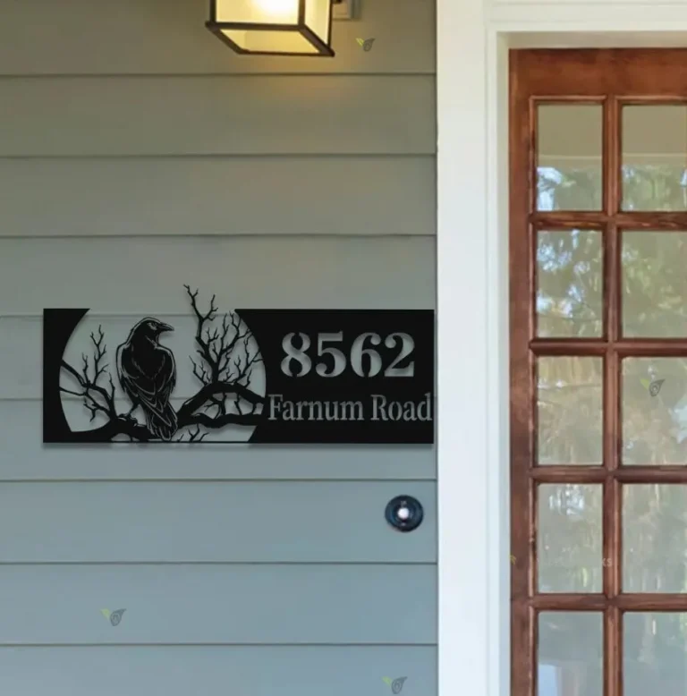 Personalized Crow Raven Metal Address Sign House Number, House Number Hanging Address Plaque, Outdoor House Number, Garden Stake