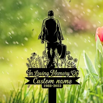 Personalized Man Walking With Guitar Musician Guitarist Memorial Stake, Metal Stake, Sympathy Sign, Grave Marker, Remembrance Stake