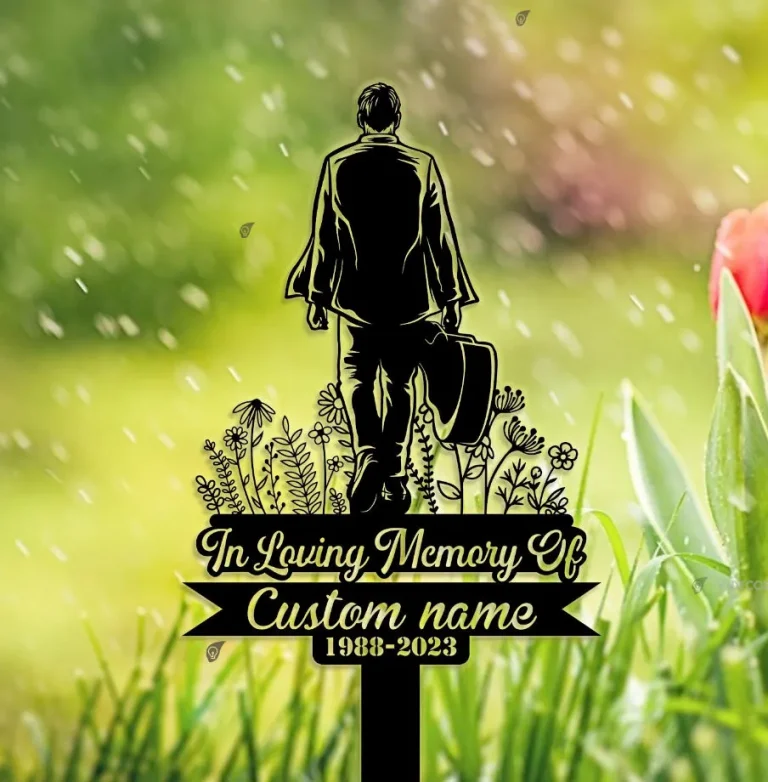 Personalized Man Walking With Guitar Musician Guitarist Memorial Stake, Metal Stake, Sympathy Sign, Grave Marker, Remembrance Stake