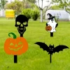 Set Of 4 Clay Ghost, Pumpkin And Bat Halloween Garden Stakes Yard Decor Halloween Decor Halloween Props Potted Plant Decor Outdoor Prop