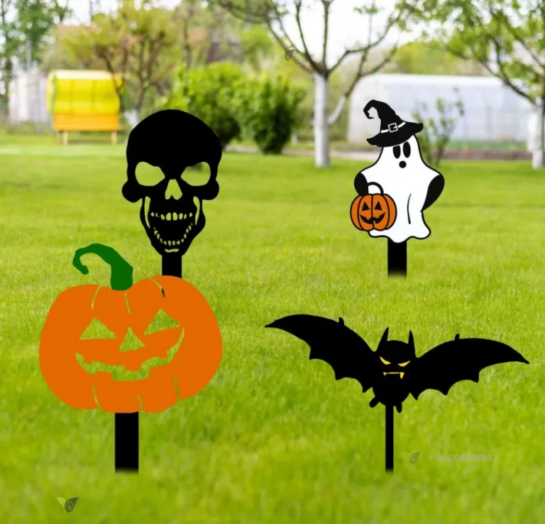 Set Of 4 Clay Ghost, Pumpkin And Bat Halloween Garden Stakes Yard Decor Halloween Decor Halloween Props Potted Plant Decor Outdoor Prop