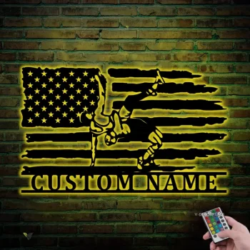 Personalized Wrestling Us Flag Metal Wall Art Led Light Custom American Wrestler Name Sign Home Decor Wrestle Decoration Man Cave Birthday