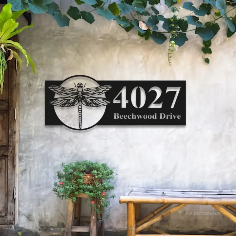 Personalized Dragonfly Metal Address Sign, Dragonfly House Number Hanging Address Plaque, Address Number Sign, Front Door Decor, Outdoor Sign