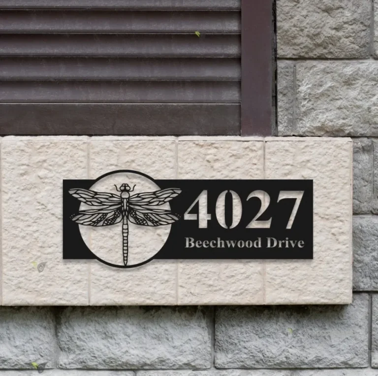 Personalized Dragonfly Metal Address Sign, Dragonfly House Number Hanging Address Plaque, Address Number Sign, Front Door Decor, Outdoor Sign