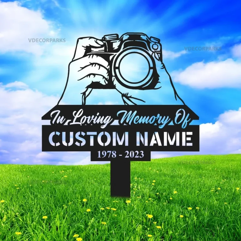 Personalized Camera Photographer Memorial Stake, Camera Photographer Metal Stake, Sympathy Sign, Grave Marker, Remembrance Stake, Cross Stake