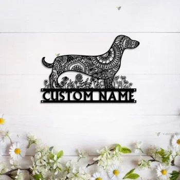 Dachshund Mandala Garden Metal Sign, Dachshund Hanging, Dachshund Zentangle Metal Wall Art, Dachshund Lover Gift Dog Garden Sign Indoor Decor