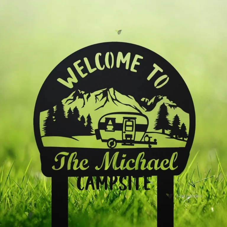 Custom Camping Metal Sign, Happy Campers Yard Sign, Camper Decor, Personalized Campsite Flag, Rv Decor, Family Name Sign, Anniversary Gift