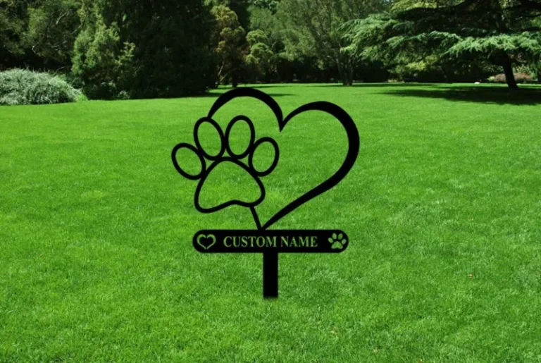 Custom Dog Memorial Stake With Heart And Paw, Personalized Dog Name Yard Stake, Metal Dog Pet Memorial Marker, Metal Dog Garden Stake Sign