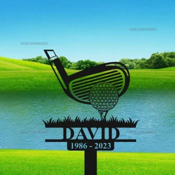 Personalized Golf Memorial Stake, Father's Day, Grave Marker, Golfer Loss, Dad Loss, Metal Stake With Solar Light, Golfing In Heaven, Golf