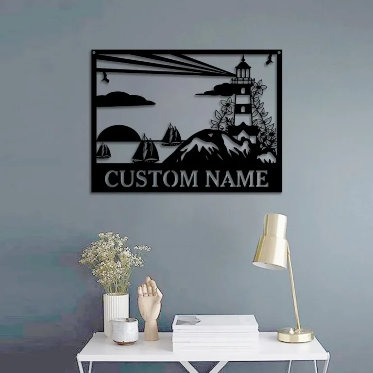 Personalized Lighthouse Metal Sign, Custom Family Name Sign, Beach House Decor, Custom Lighthouse Wall Art, Ocean Decor, Lighthouse Sign