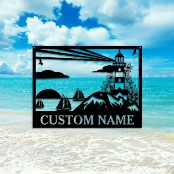 Personalized Lighthouse Metal Sign, Custom Family Name Sign, Beach House Decor, Custom Lighthouse Wall Art, Ocean Decor, Lighthouse Sign