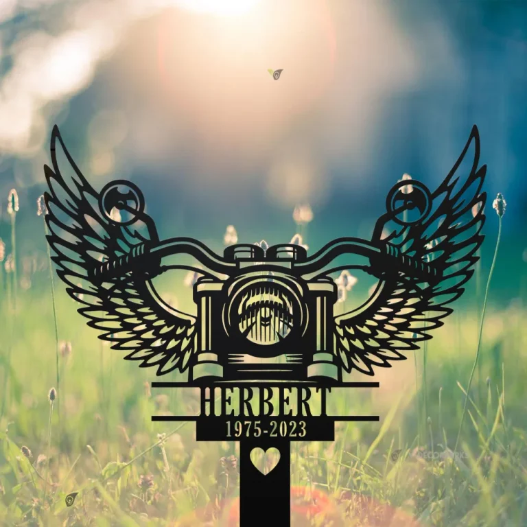 Custom Rider Memorial Metal Stake, Biker Memorial, Riding With Angels, Motorcycle With Wings Metal Sign, Loss Of Loved One, Garden Stakes