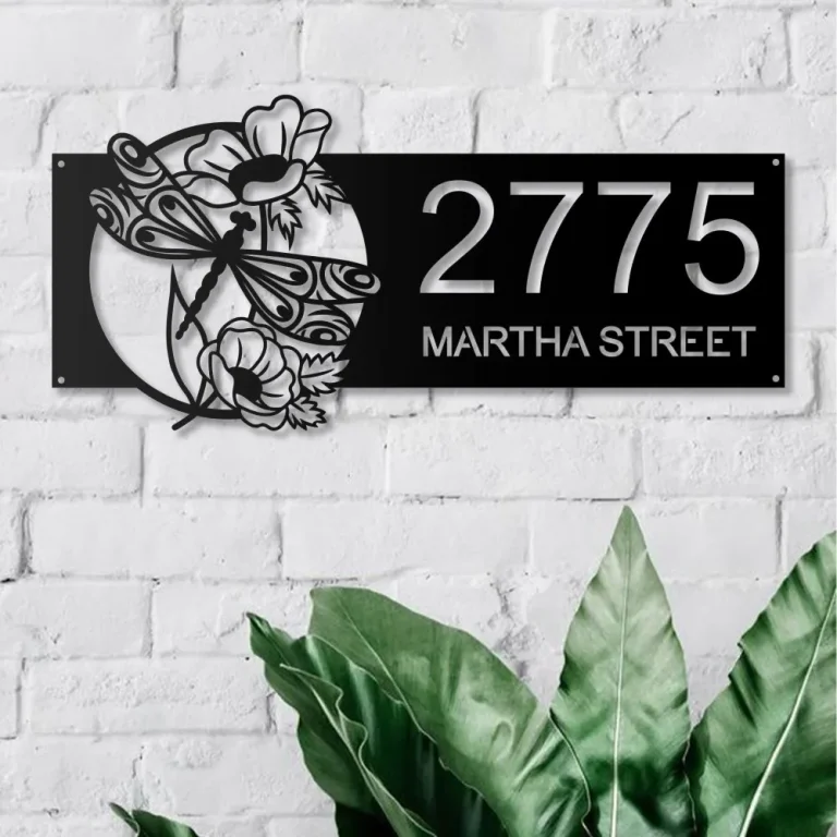 Personalized Dragonfly Metal Address Sign House Number, Hanging Address Number Plaque, Garden Stake, Yard Sign, Outdoor Sign, Address Sign