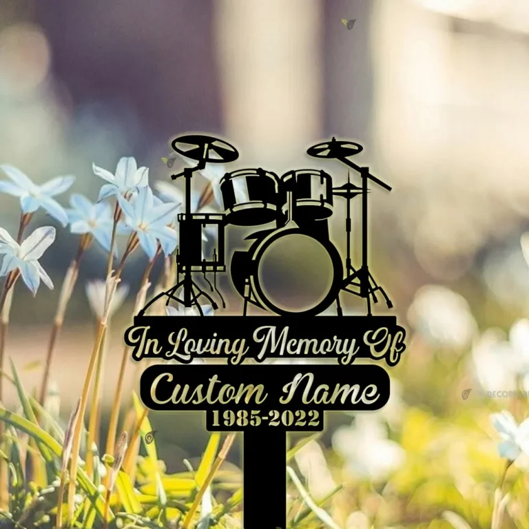 Personalized Drum Set Drummer Memorial Stake, Drummer Memorial, Dad Loss, Mom Loss Metal Stake, Sympathy Sign, Grave Marker, Remembrance Stake