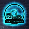 Custom Excavator Driver Metal Wall Art Led Light Personalized Excavator Name Sign Home Decor Construction Decoration Birthday Xmas Dad Gift