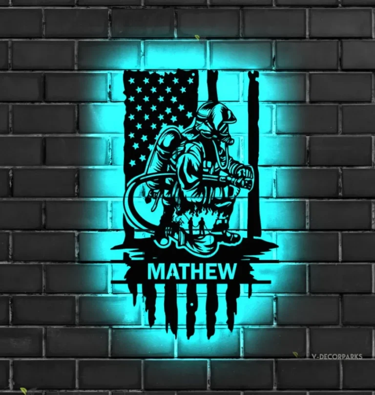 Custom Firefighter Maltese Cross Metal Wall Art Led Light - Personalized Fireman Name Sign Home Decor - - Ideal For Home Decor & Gift