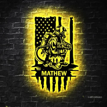 Custom Firefighter Maltese Cross Metal Wall Art Led Light - Personalized Fireman Name Sign Home Decor - - Ideal For Home Decor & Gift