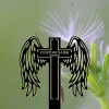 Custom Memorial Cross With Wings Metal Stake, Loss Of Loved One Garden Stake, Sympathy Gift, Grave Marker, Personalized Angel Wings Cross Stake