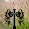 Custom Memorial Cross With Wings Metal Stake, Loss Of Loved One Garden Stake, Sympathy Gift, Grave Marker, Personalized Angel Wings Cross Stake