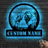 Custom Couple Heron Bird Metal Wall Art Led Light Personalized Blue Heron Family Name Sign Home Decor Nursery Decoration Christmas Birthday