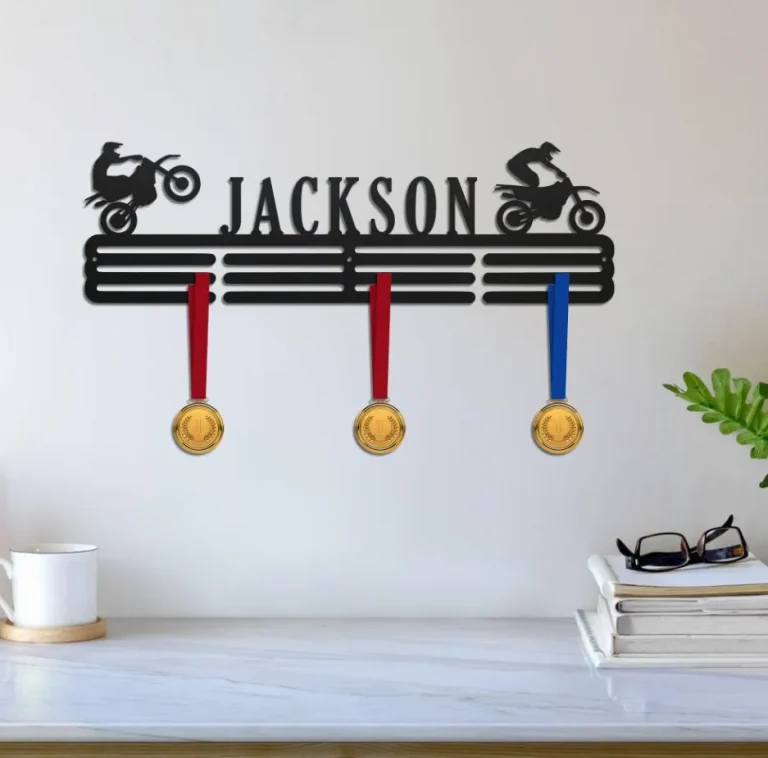 Custom Name Motocross Medal Hanger, Sports Medal Holder Display Rack For Awards Ribbons, Tiered Award Rack, Dirt Bike Name, Dirt Bike Lover Gift