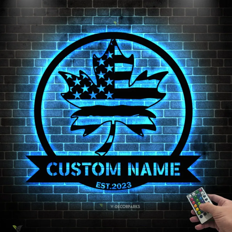 il_fullxfull.5402908116_o7h7.webp Maple Leaf Monogram Metal Sign Wall Art Led Light, Custom Maple Leaf Sign Decor, Personalized Family Name Sign, Leaf Metal, Address Sign