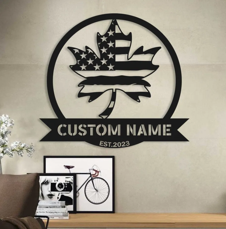il_fullxfull.5402908330_7pjc.webp Maple Leaf Monogram Metal Sign Wall Art Led Light, Custom Maple Leaf Sign Decor, Personalized Family Name Sign, Leaf Metal, Address Sign