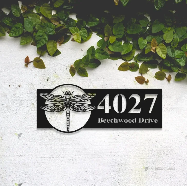 Personalized Dragonfly Metal Address Sign, Dragonfly House Number Hanging Address Plaque, Address Number Sign, Front Door Decor, Outdoor Sign